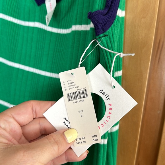 🌍 Anthropologie Daily Practice green & blue ruffle sweater dress large - Picture 11 of 11